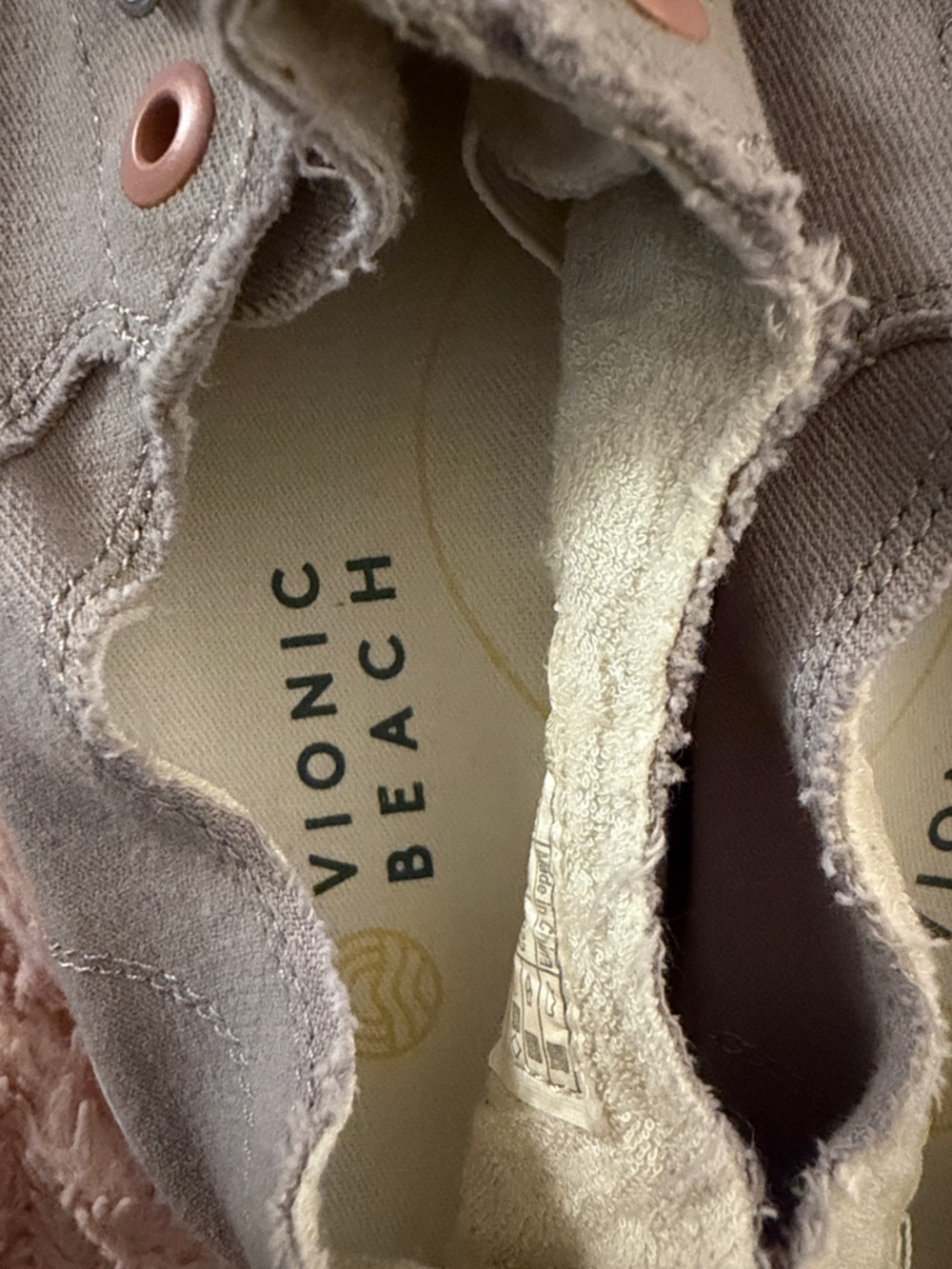 Vionic Beach Slip-On Canvas Sneakers in Gray with Pink Eyelets - Picture 5 of 11